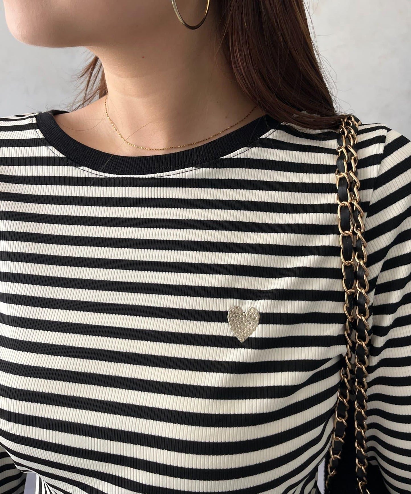 愛心刺繡條紋長袖T恤