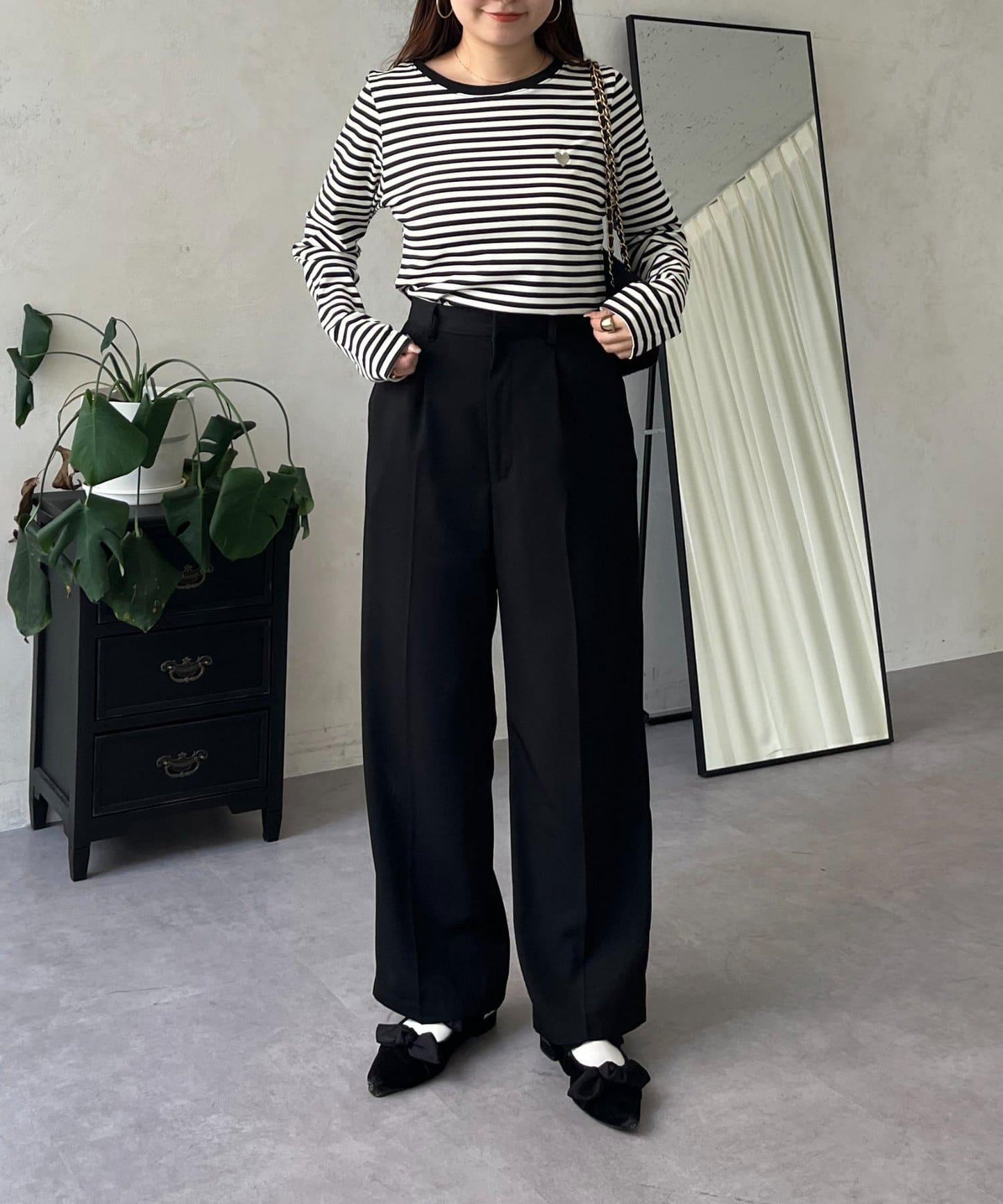 愛心刺繡條紋長袖T恤