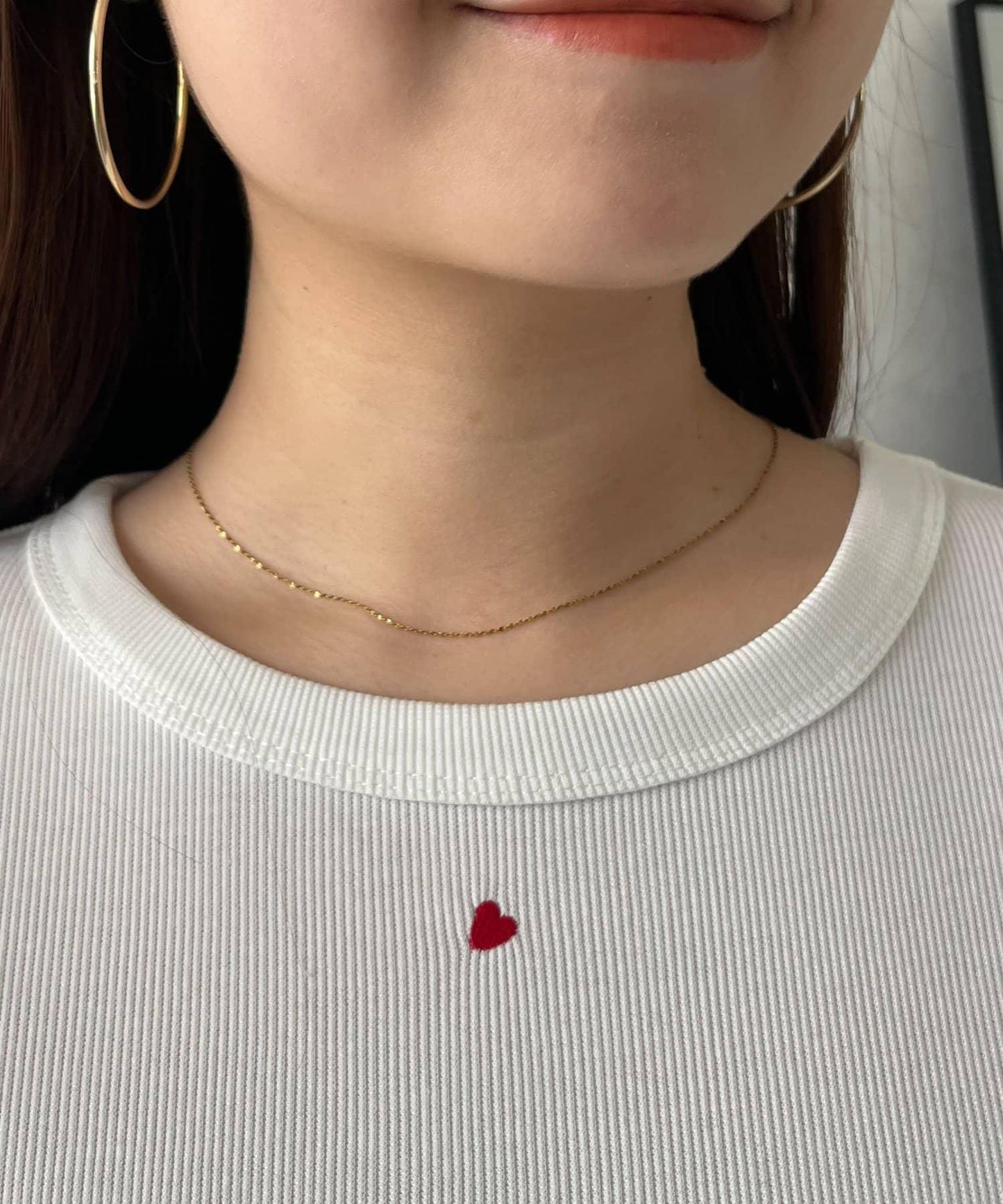 愛心刺繡羅紋長袖T恤