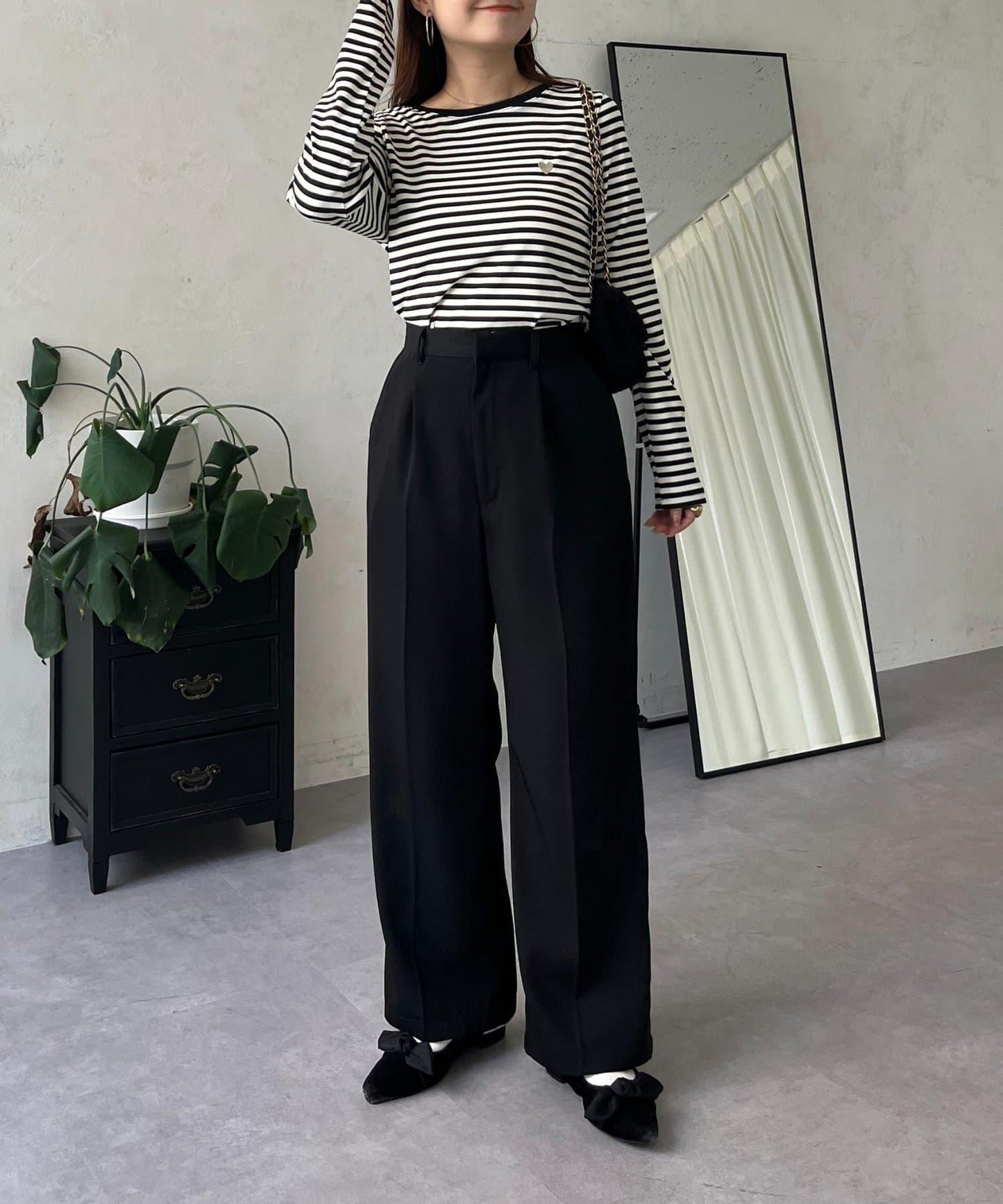 愛心刺繡條紋長袖T恤