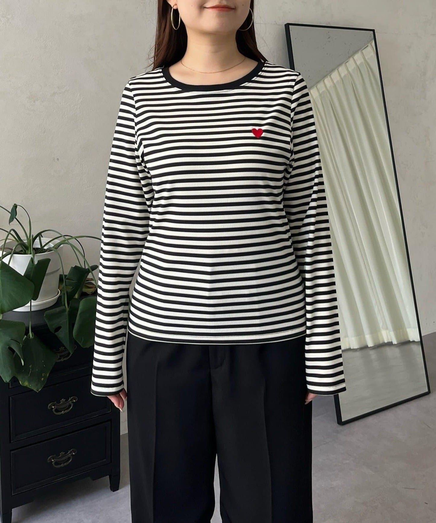 愛心刺繡條紋長袖T恤