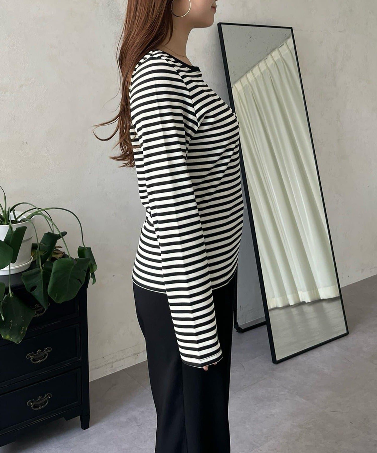 愛心刺繡條紋長袖T恤