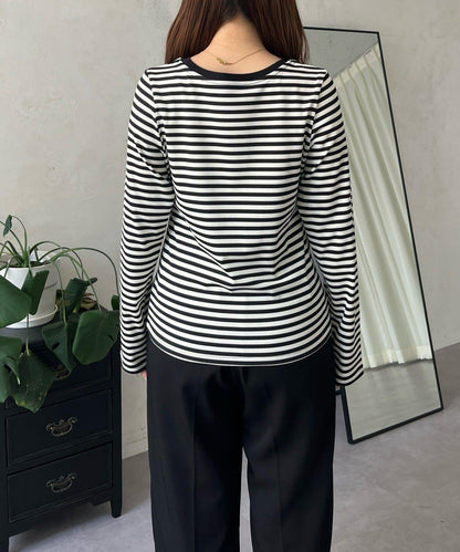 愛心刺繡條紋長袖T恤