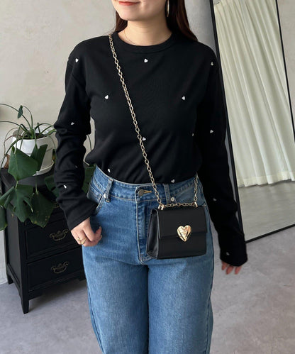 愛心刺繡羅紋長袖T恤