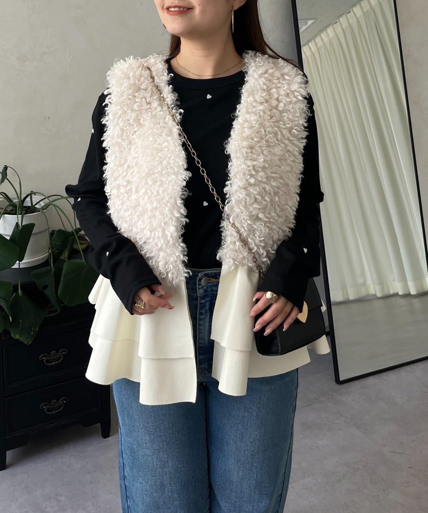 愛心刺繡羅紋長袖T恤