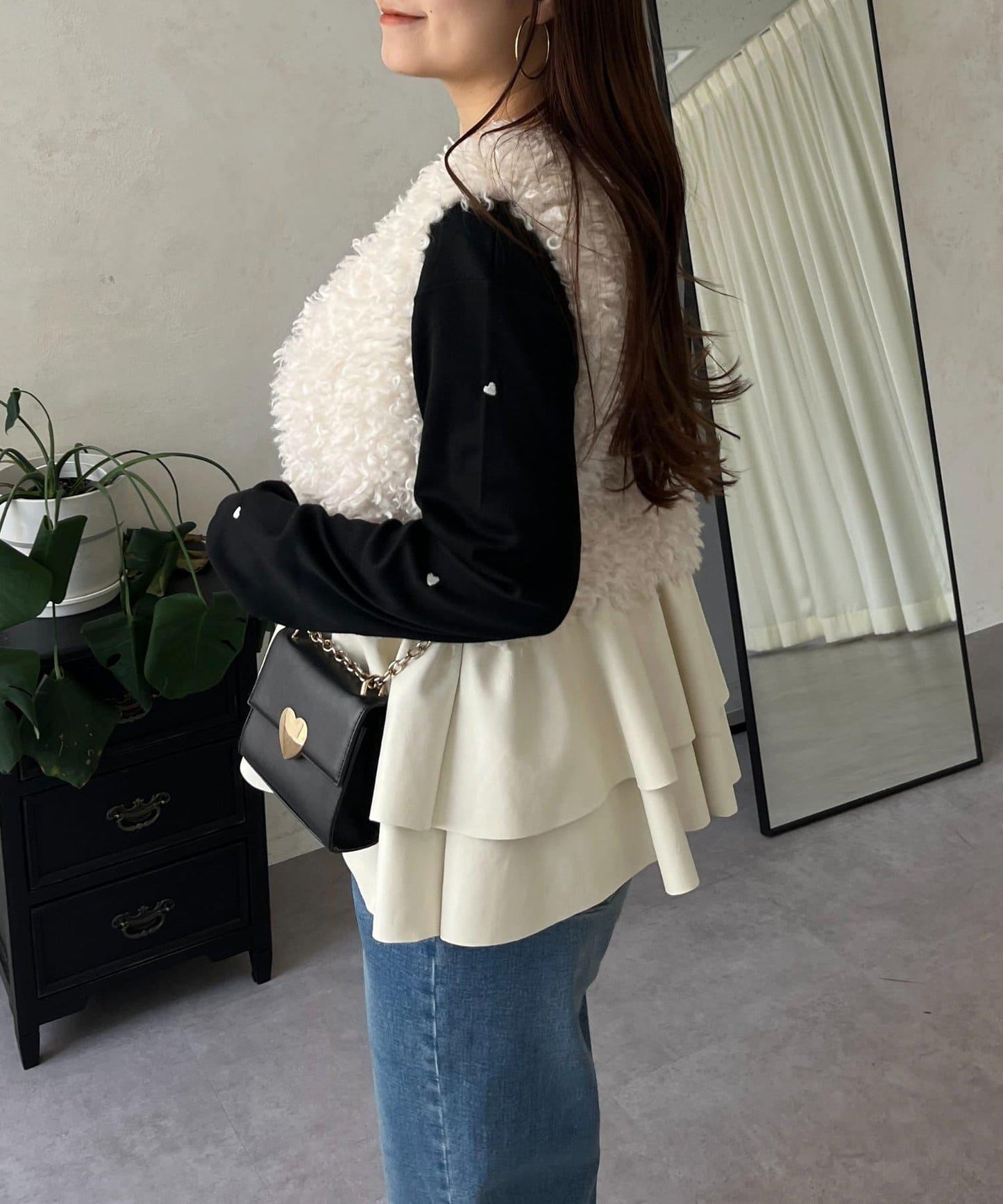 愛心刺繡羅紋長袖T恤