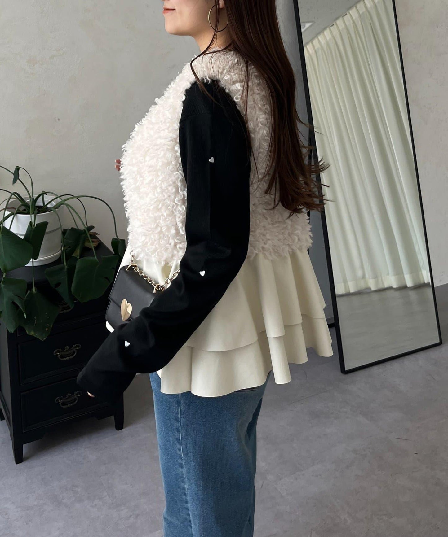 愛心刺繡羅紋長袖T恤