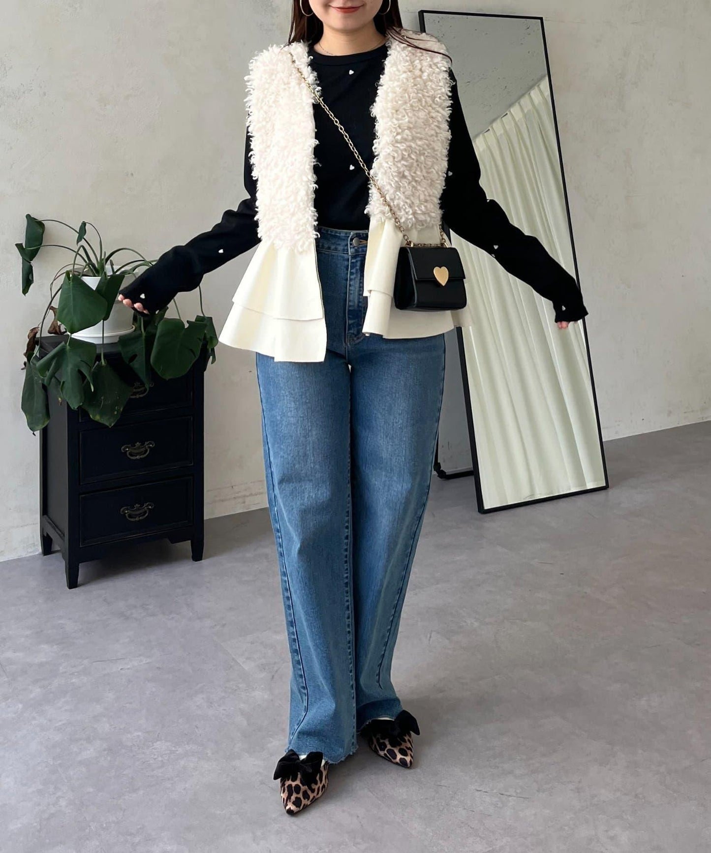 愛心刺繡羅紋長袖T恤