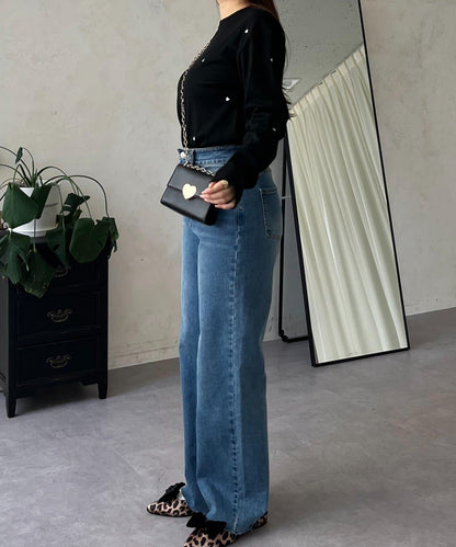 愛心刺繡羅紋長袖T恤