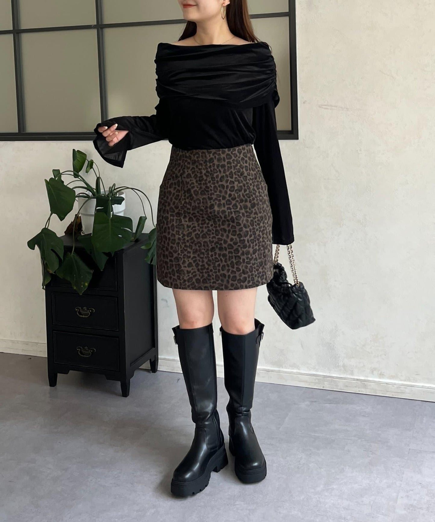 豹紋斜紋臺形迷你裙