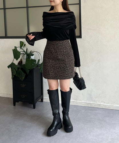 豹紋斜紋臺形迷你裙