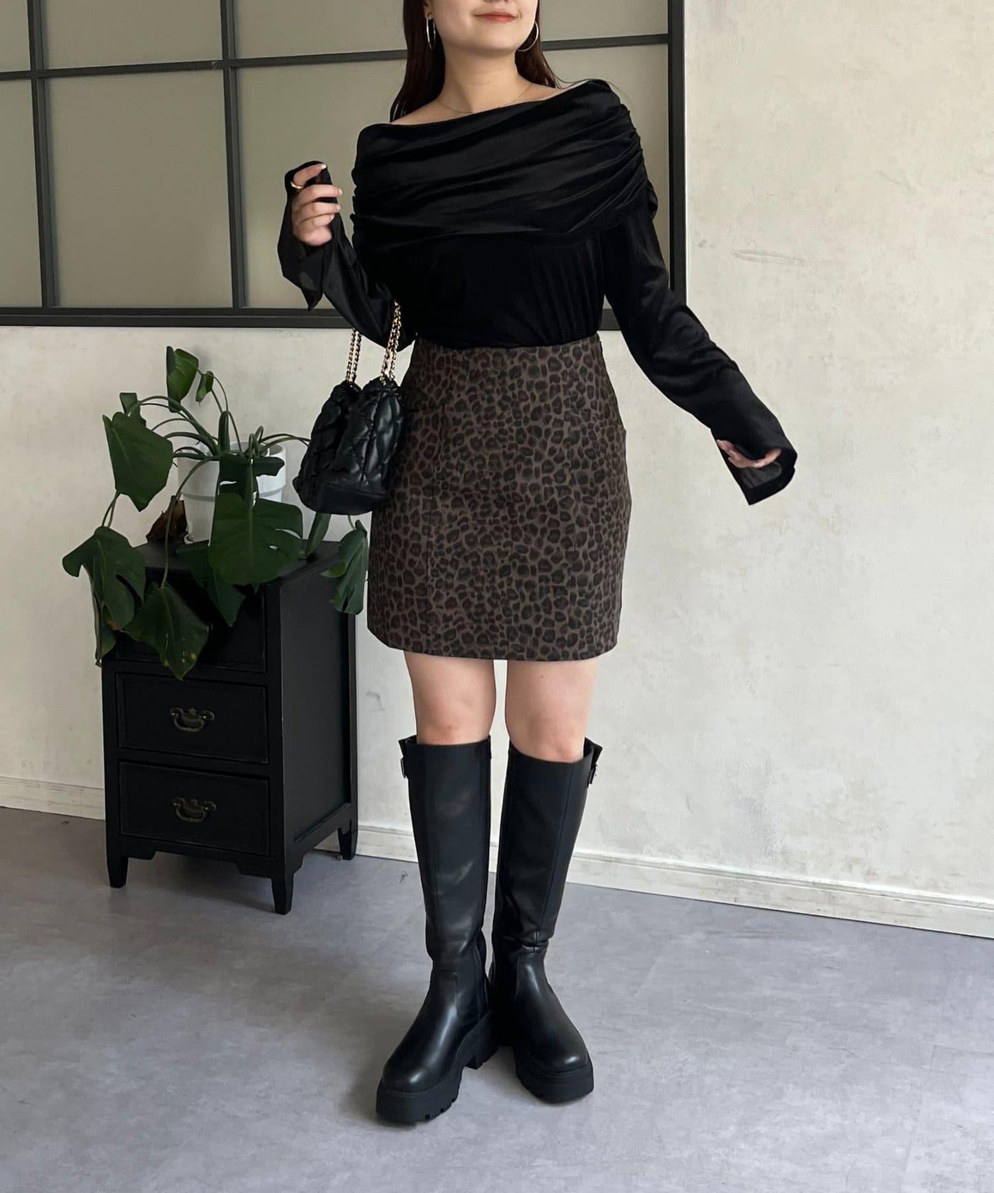 豹紋斜紋臺形迷你裙