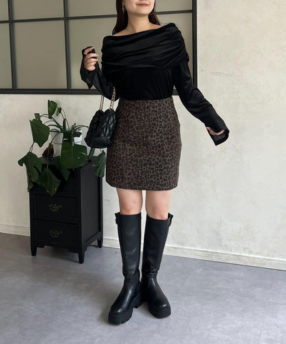 豹紋斜紋臺形迷你裙