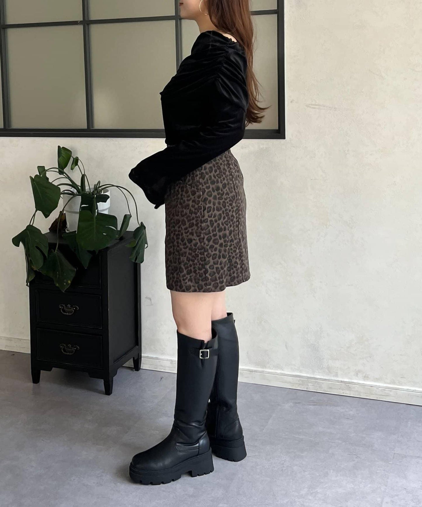 豹紋斜紋臺形迷你裙