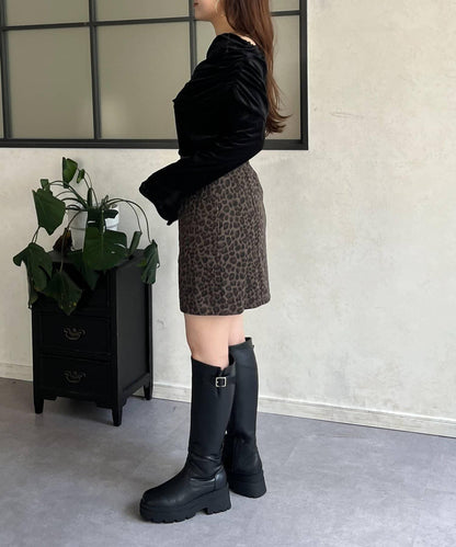 豹紋斜紋臺形迷你裙