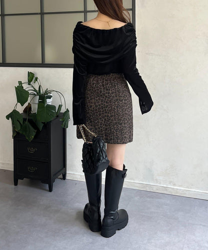 豹紋斜紋臺形迷你裙