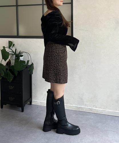 豹紋斜紋臺形迷你裙