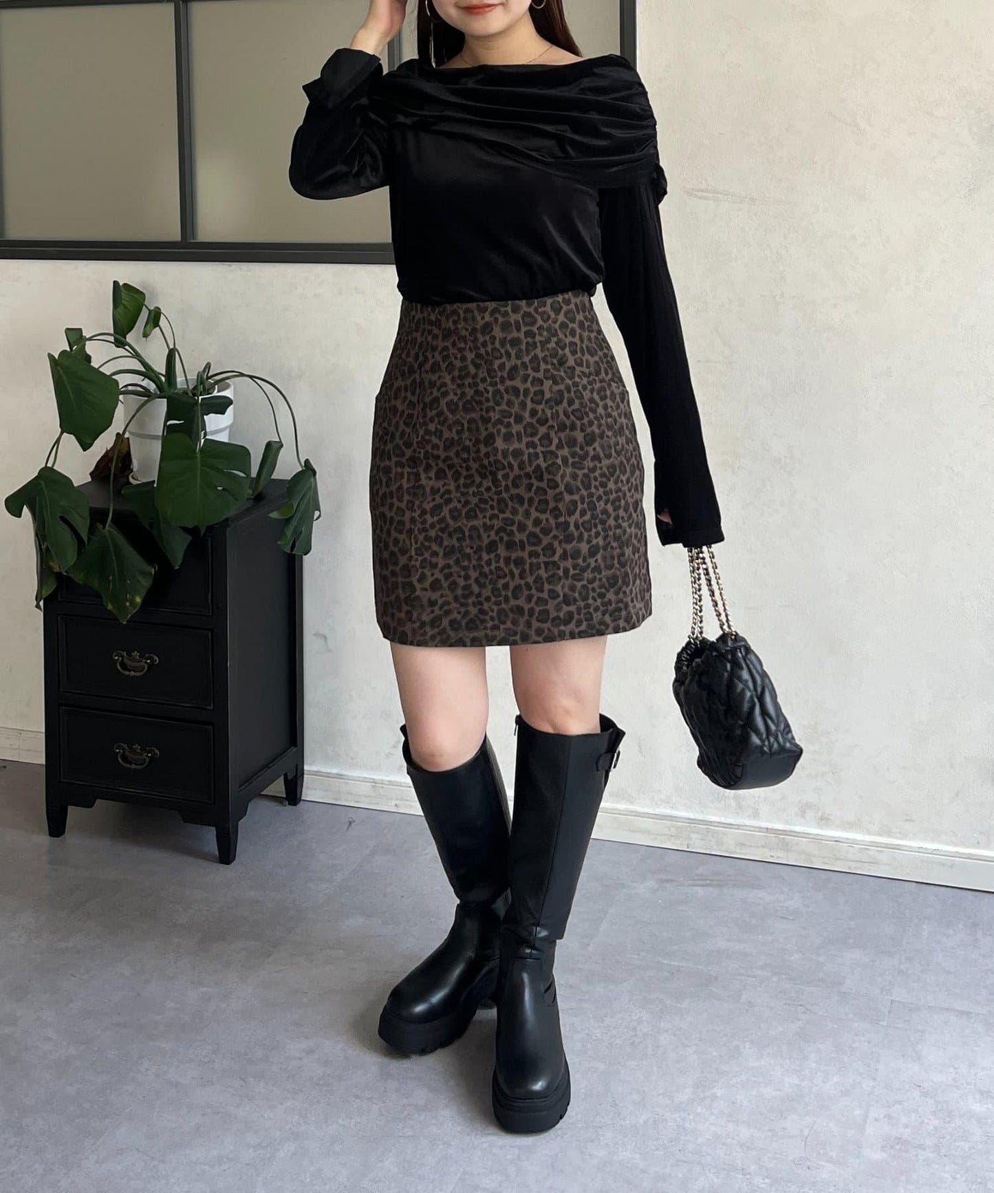 豹紋斜紋臺形迷你裙
