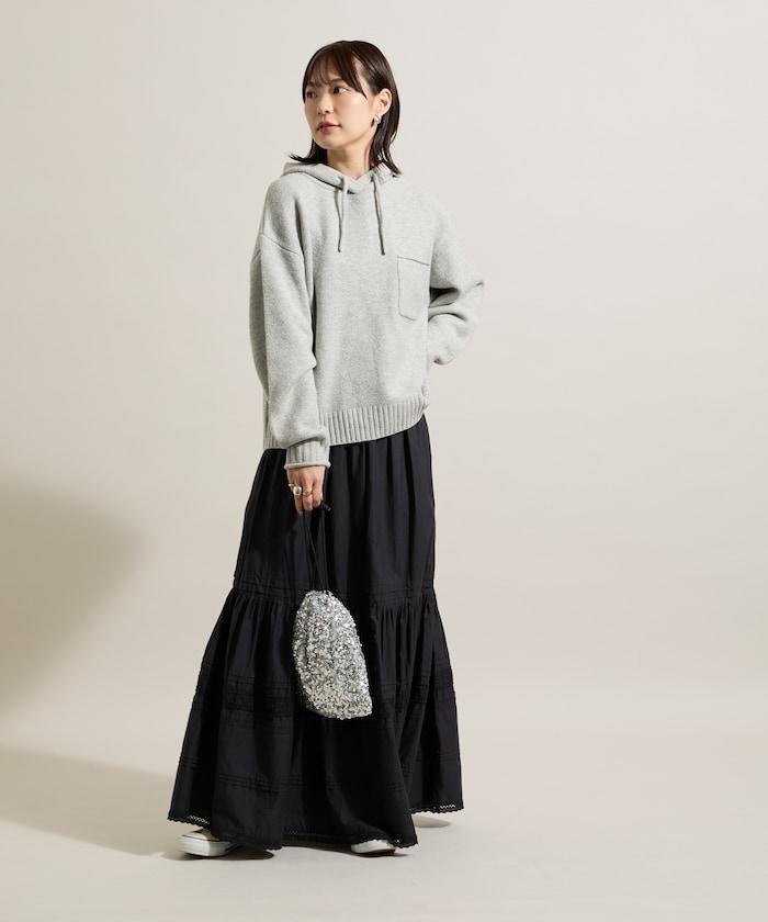 帶口袋針織連帽衫