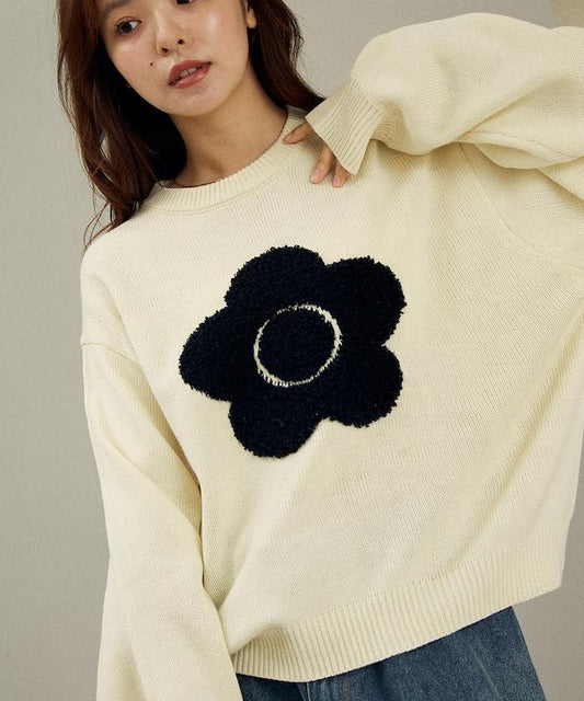 相良花卉圖案藝術提花針織衫