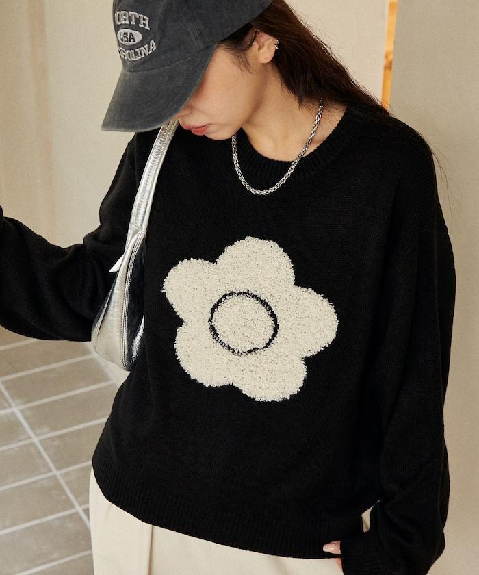 相良花卉圖案藝術提花針織衫