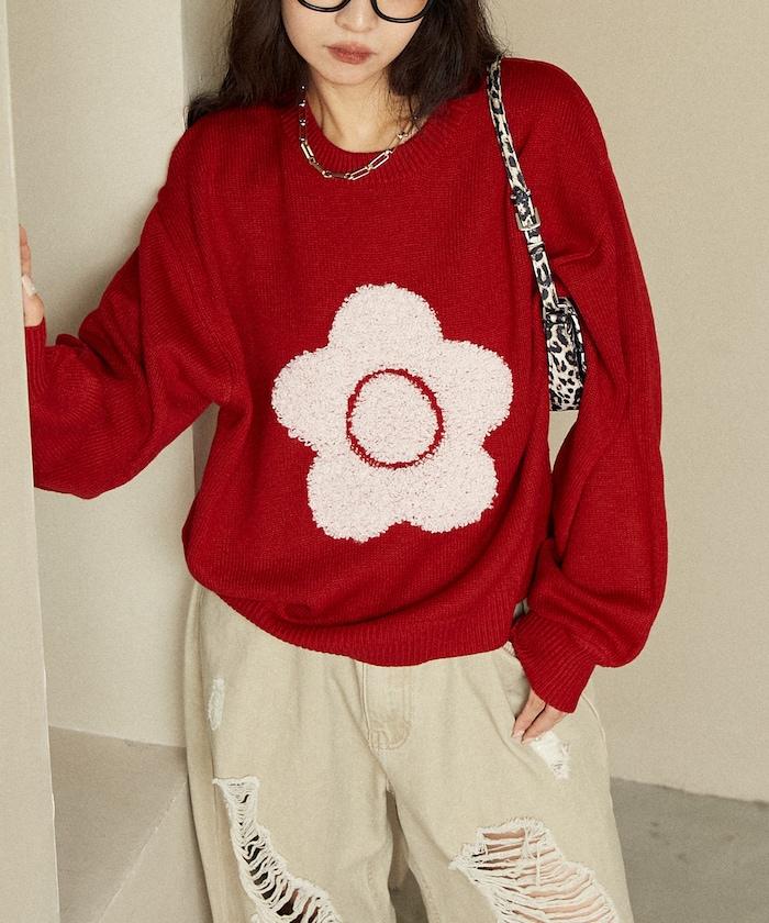 相良花卉圖案藝術提花針織衫