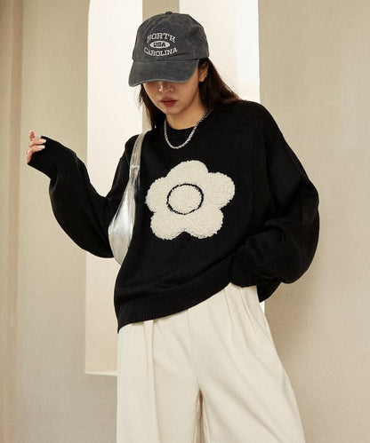 相良花卉圖案藝術提花針織衫
