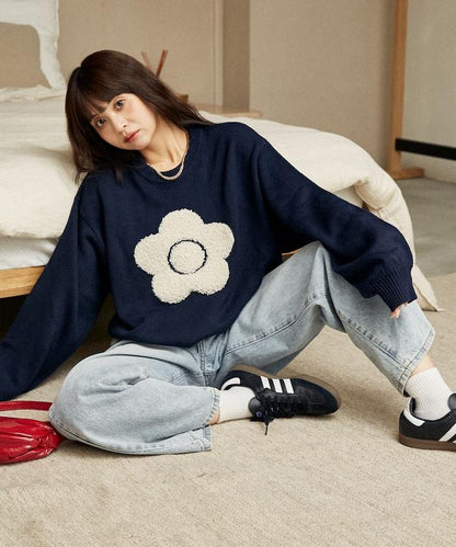 相良花卉圖案藝術提花針織衫