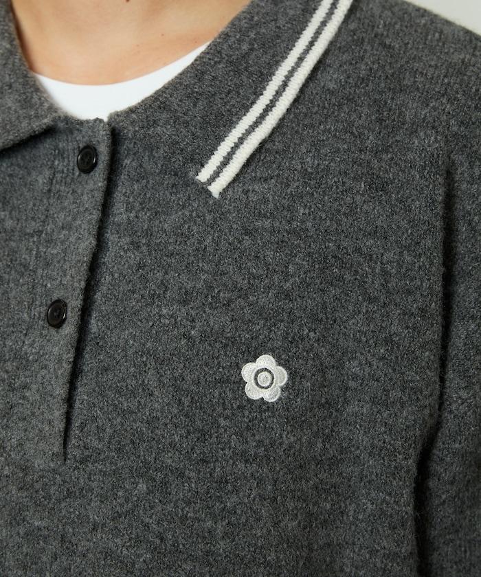 領口線條 單點刺繡 針織POLO衫