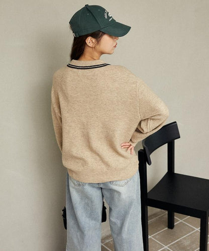 領口線條 單點刺繡 針織POLO衫