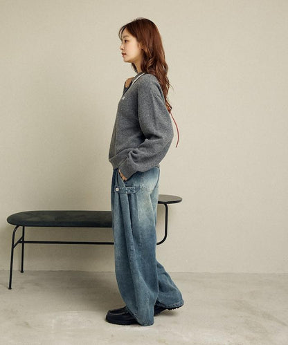 領口線條 單點刺繡 針織POLO衫