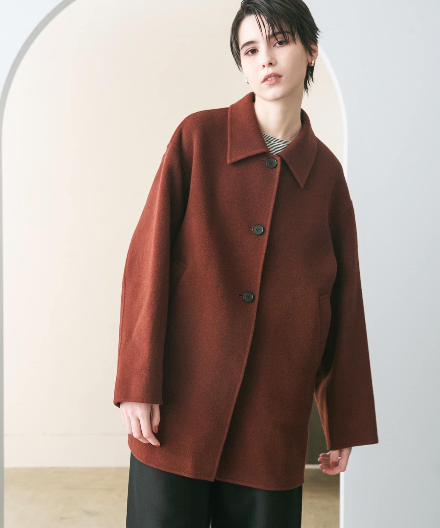 Super140羊毛單面翻領中長大衣