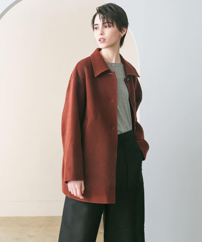 Super140羊毛單面翻領中長大衣