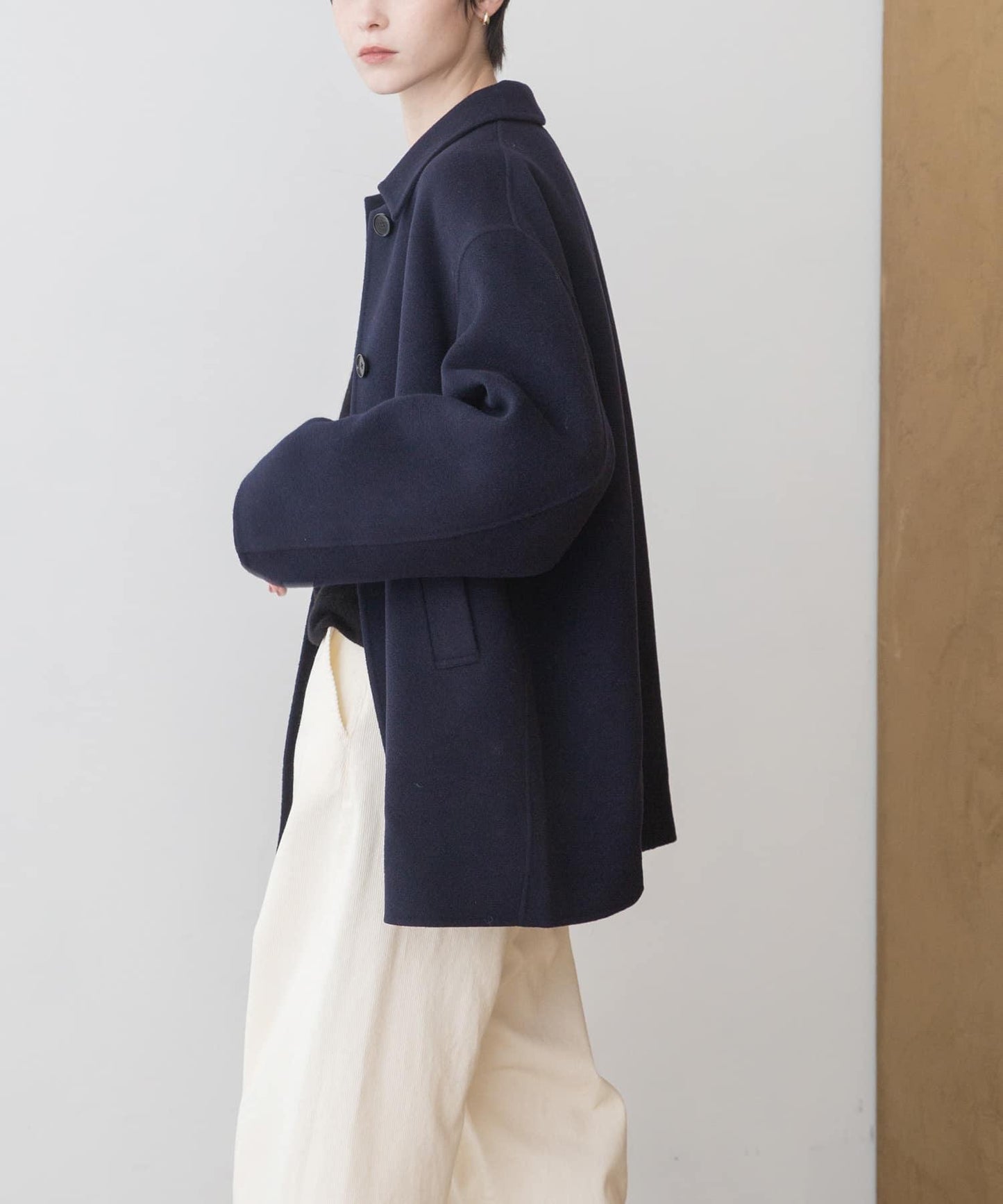 Super140羊毛單面翻領中長大衣