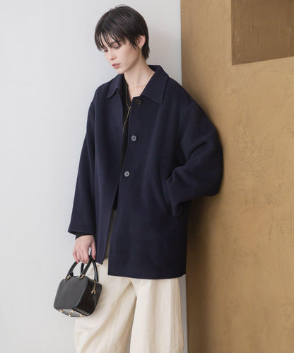 Super140羊毛單面翻領中長大衣