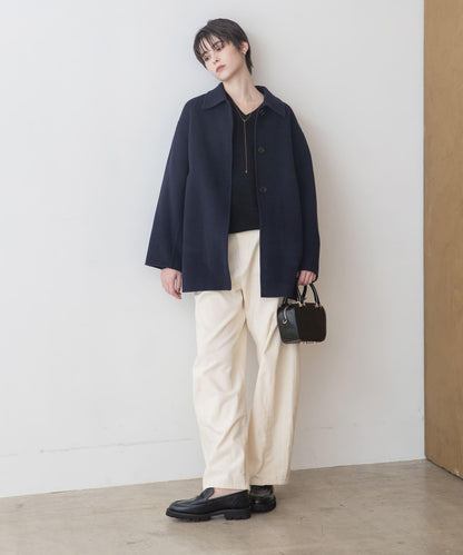 Super140羊毛單面翻領中長大衣