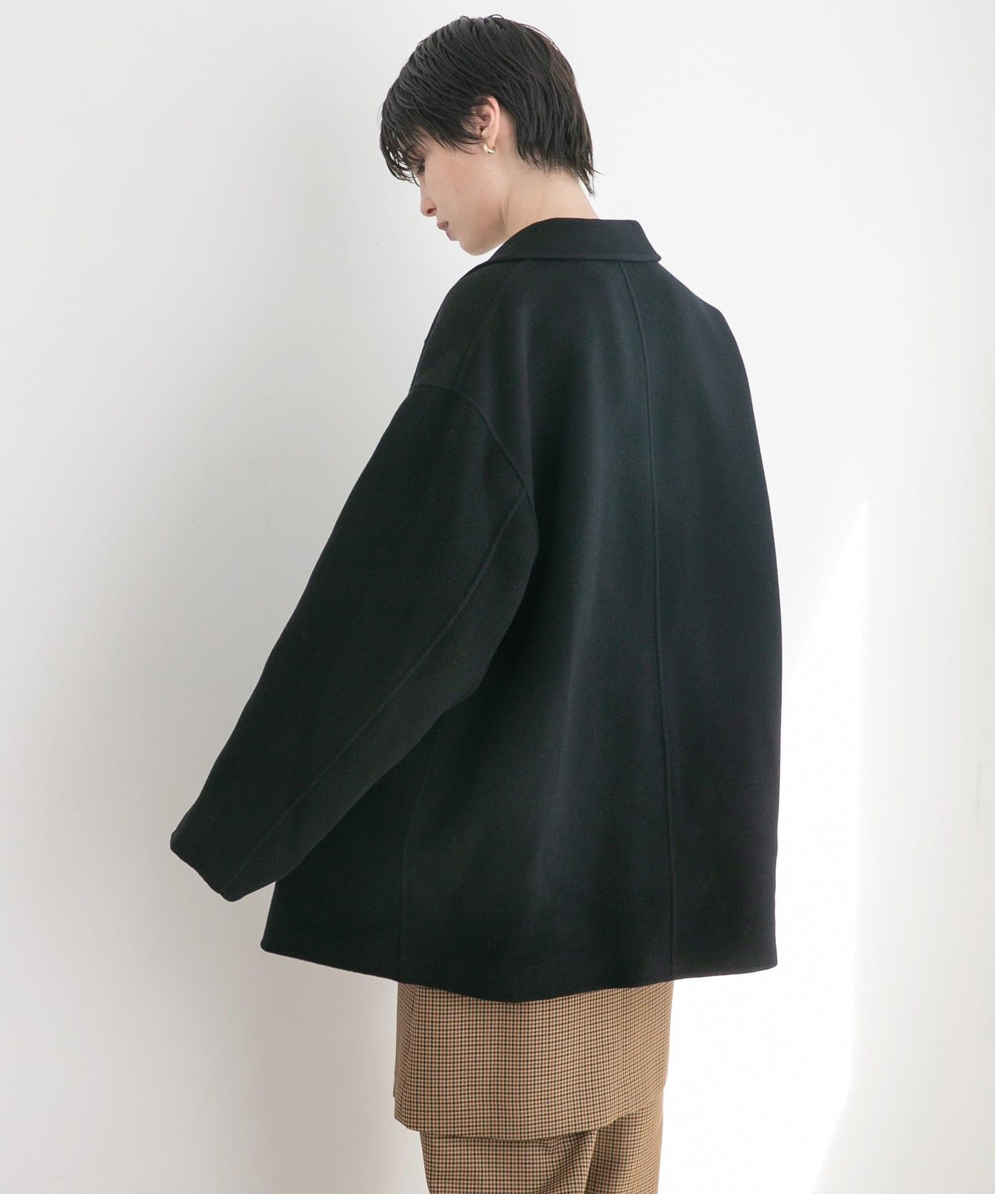 Super140羊毛單面翻領中長大衣