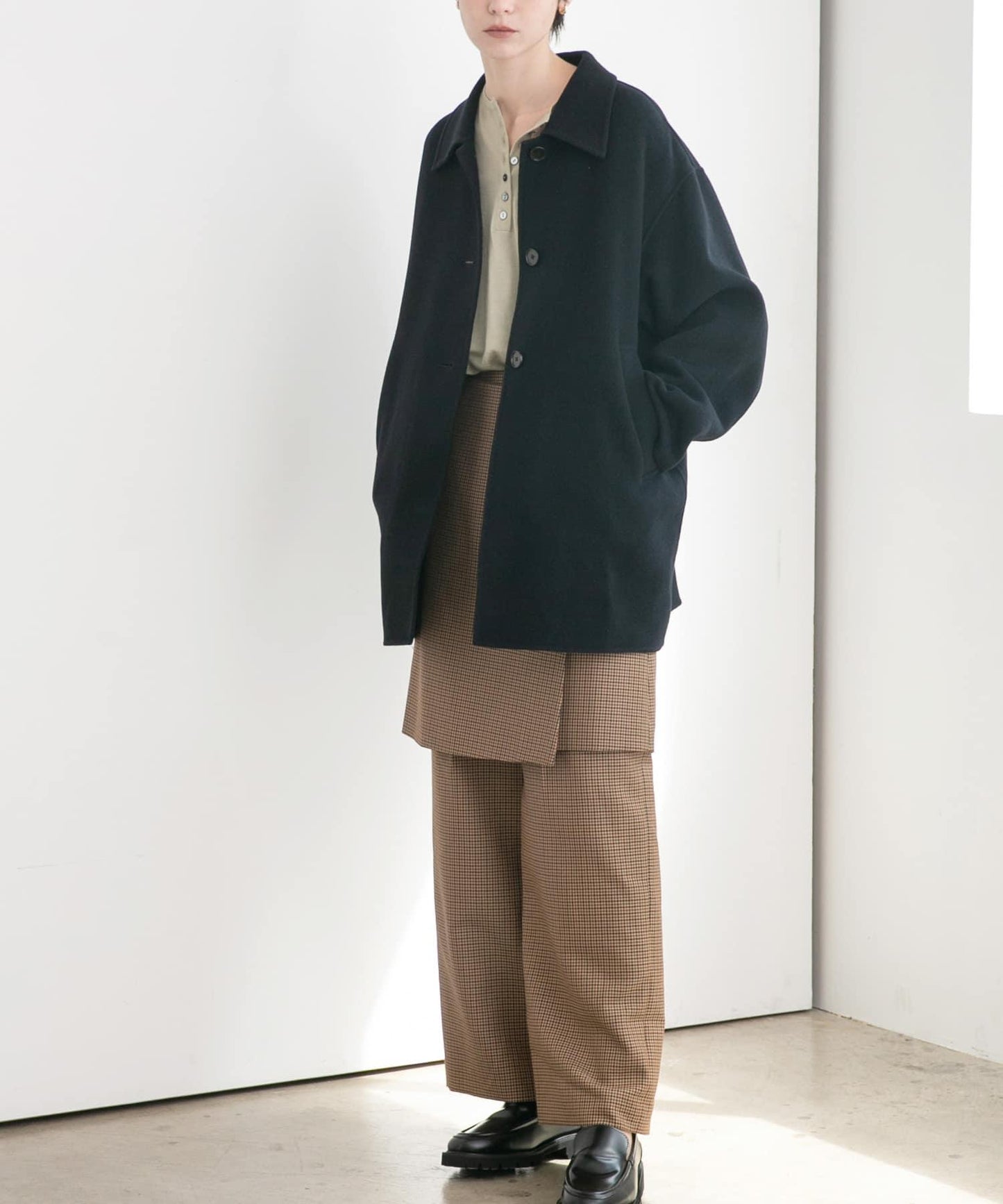 Super140羊毛單面翻領中長大衣