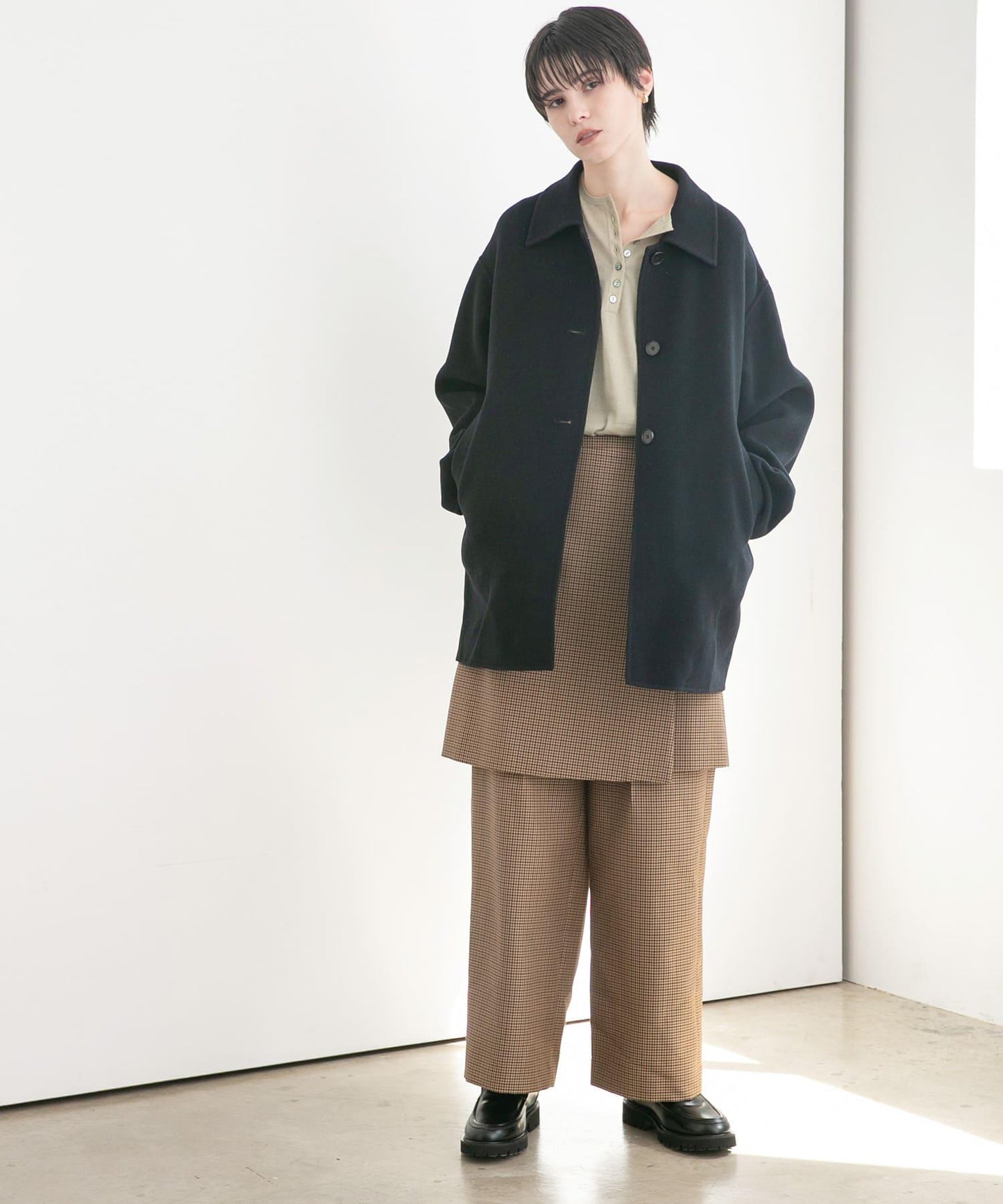 Super140羊毛單面翻領中長大衣