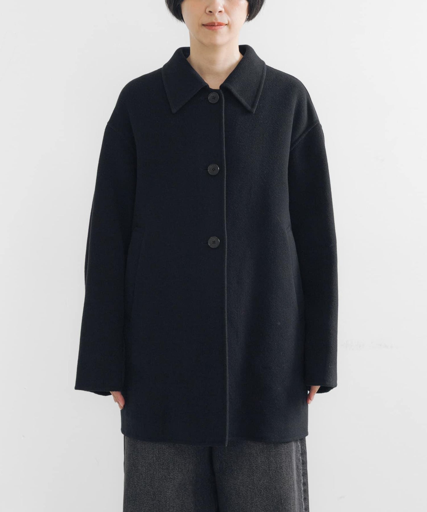 Super140羊毛單面翻領中長大衣