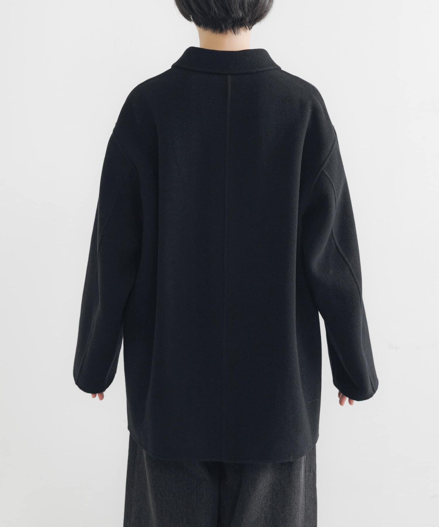 Super140羊毛單面翻領中長大衣