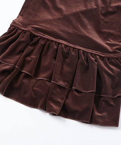 【WHO'S WHO gallery】天鵝絨荷葉邊長款上衣