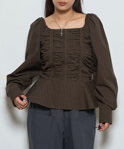 2WAY一字肩泡泡袖襯衫