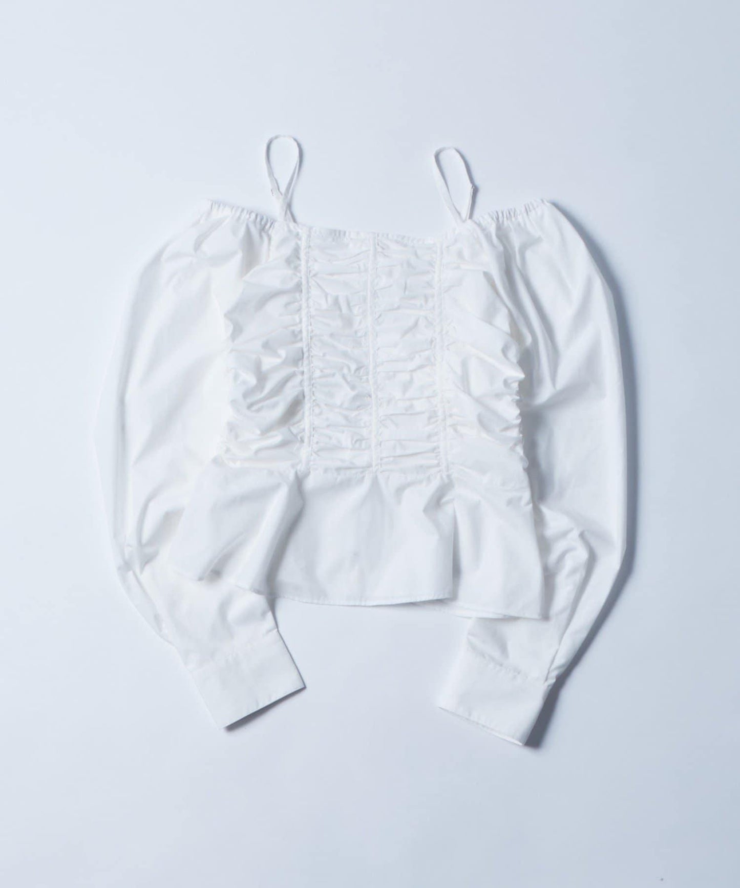 2WAY一字肩泡泡袖襯衫