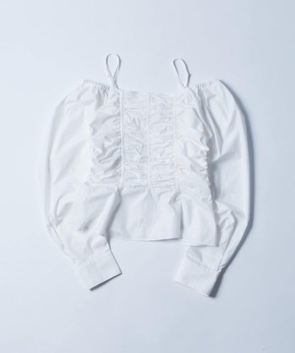 2WAY一字肩泡泡袖襯衫