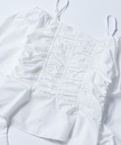 2WAY一字肩泡泡袖襯衫