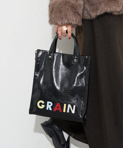 【GRAIN/グレイン】徽章標誌仿皮托特包