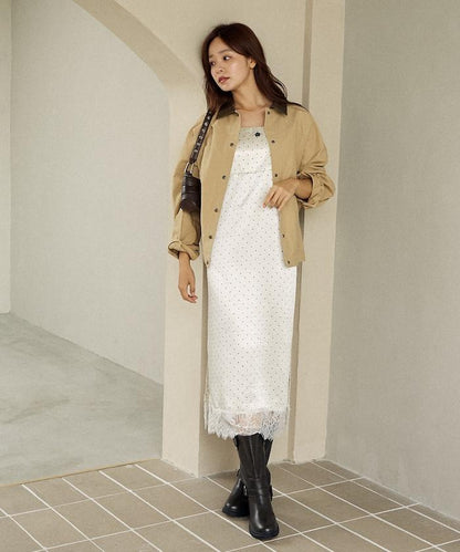 仿皮革帶領輕薄外套