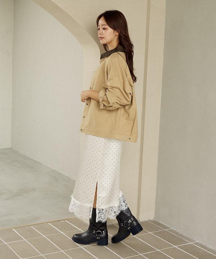 仿皮革帶領輕薄外套