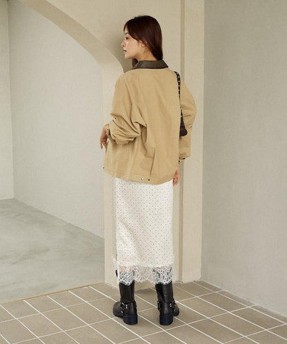 仿皮革帶領輕薄外套